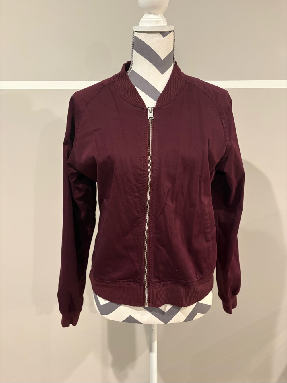 Express Burgundy Women's Bomber Jacket with Front Zip